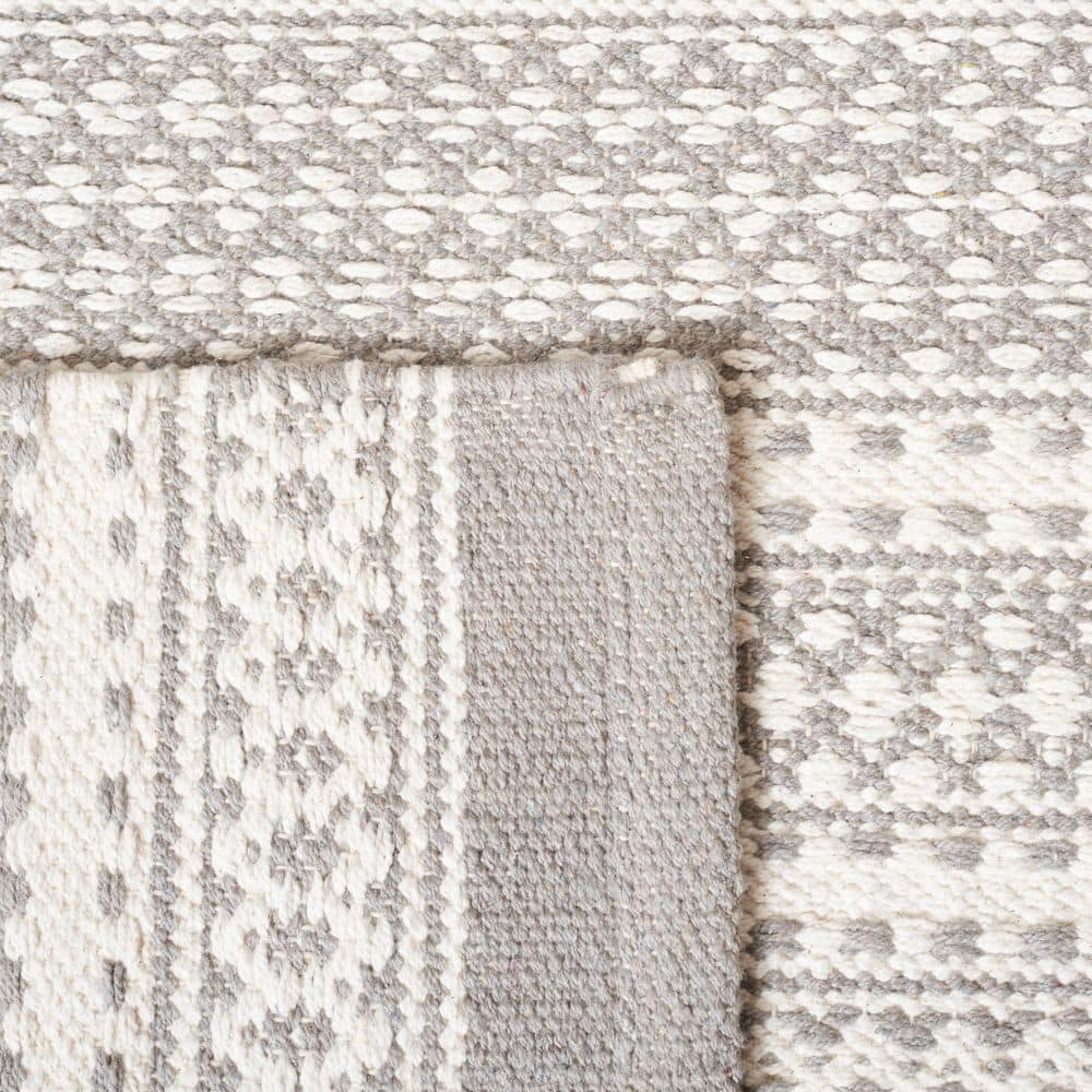 Gray and Beige Handwoven Wool Striped 8' x 10' Area Rug