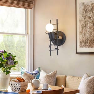 Modern 3.2 in. 1 Light Plug in Grey Ant Stairs Wall Sconces, Industrial Wood Base Wall Lamp with Switch