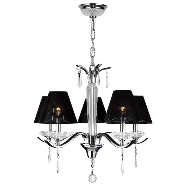 Worldwide Lighting Gatsby Collection 5-Light Polished Chrome Clear Crystal Chandelier