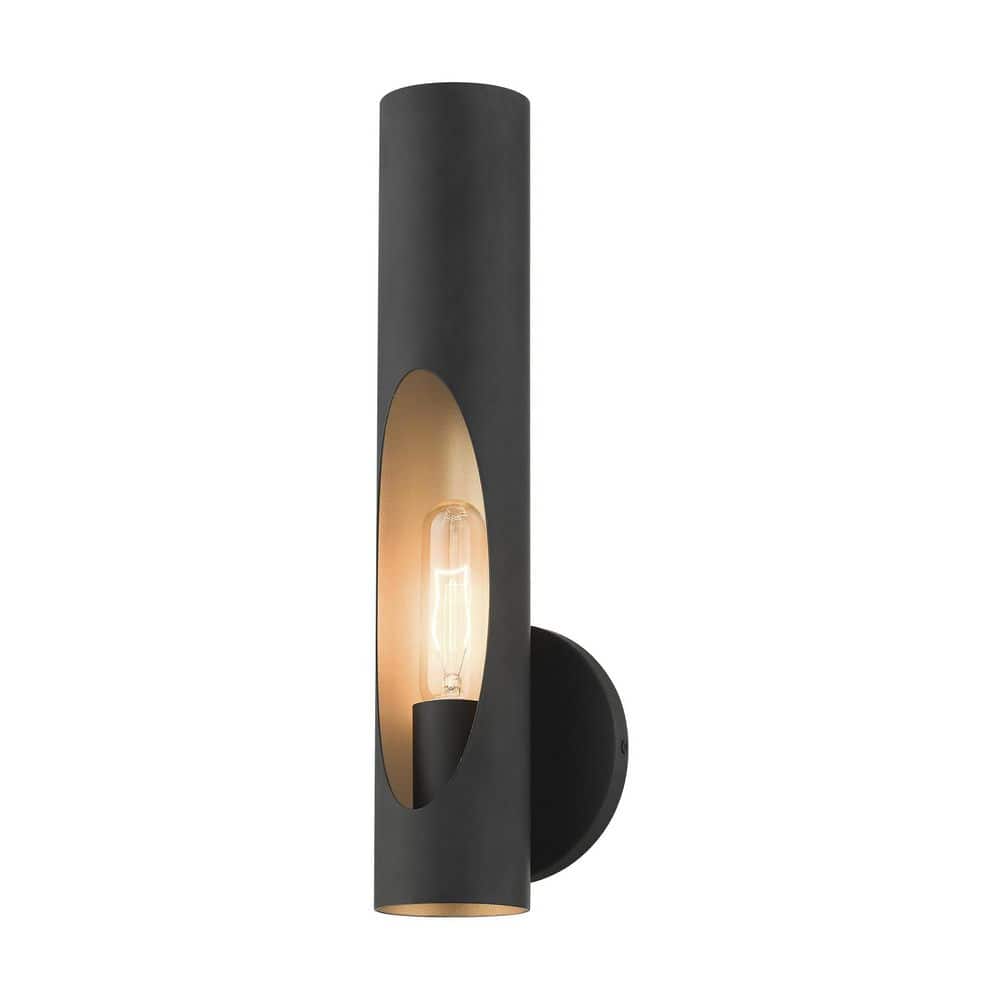 Novato Minimalist Black Steel Sconce with Gold Interior Finish