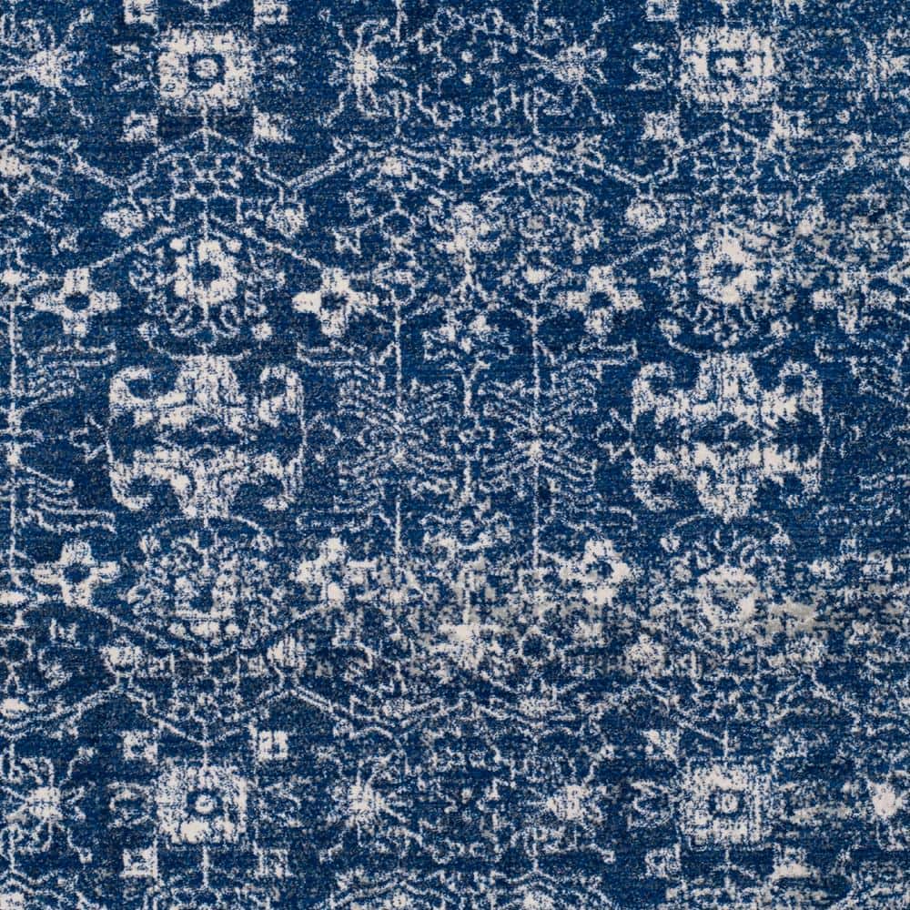 Navy and Ivory High Pile Synthetic Rectangular Rug