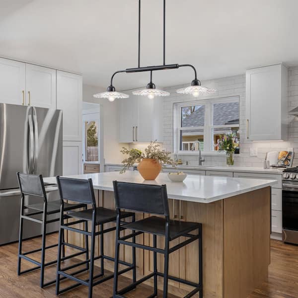 OTMILANCE 2-Pack Modern Black Glass Pendant Lights – 7.5 Clear Shades, Adjustable Cord Up To 70.8, E26 Base, For Kitchen Island & Dining Room Glass Pendant Lights 2 Pack