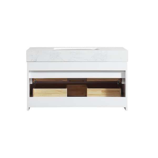 36 in. W x 20.8 in. D x 21.3 in. H Wall Mounted Floating Wood Bath Vanity Cabinet in White with White Stone Resin Top