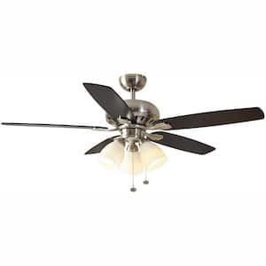 Rockport 52 in. Indoor LED Brushed Nickel Ceiling Fan with Light Kit, Downrod, Reversible Blades and Reversible Motor