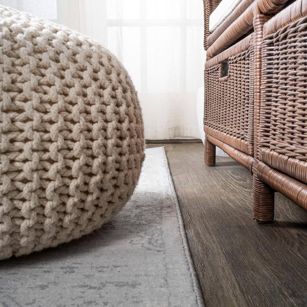 Luxurious Light Gray 8' Square Synthetic Easy-Care Rug
