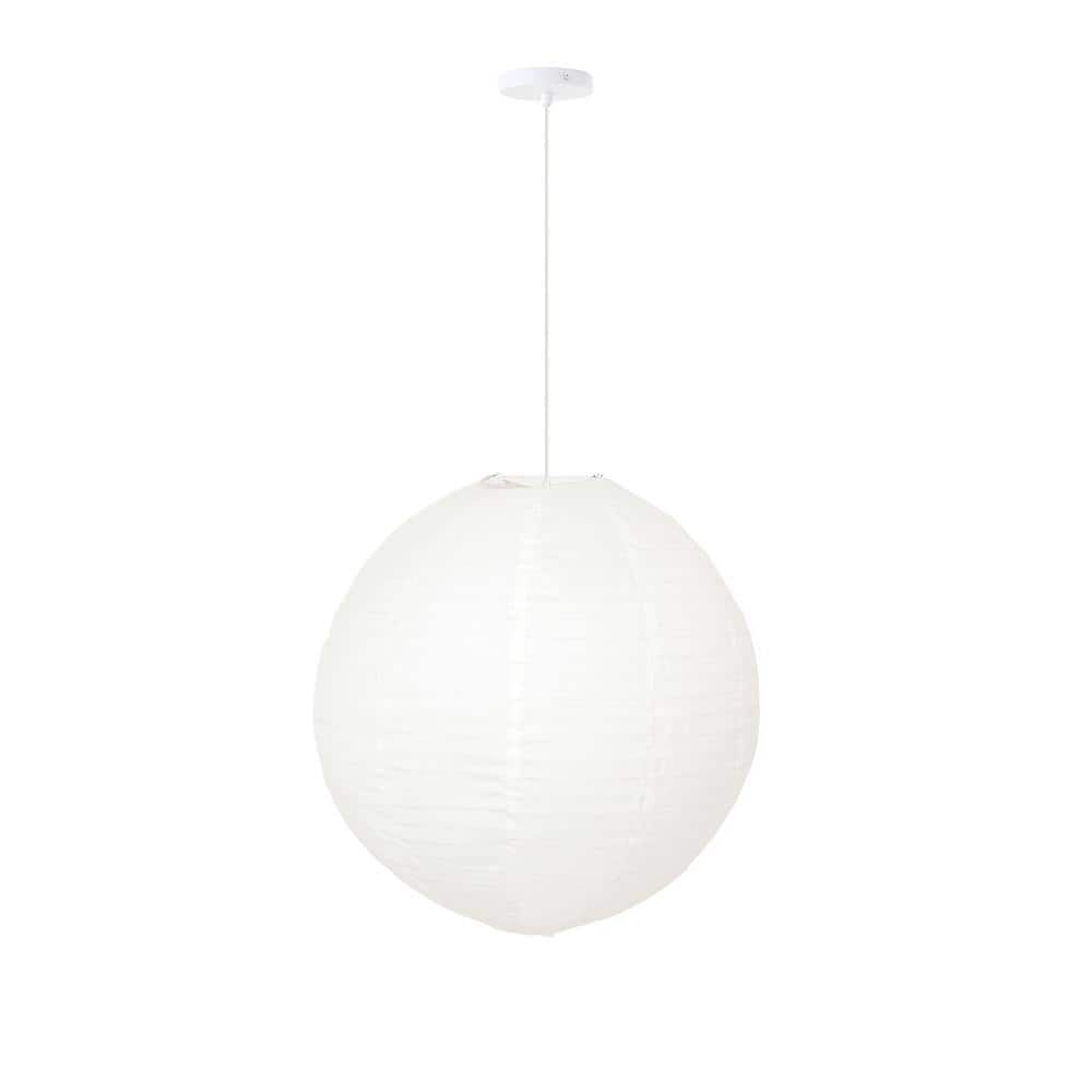 Orb 16 in. 60-Watt 1-Light White Hanging Lantern Pendant-Light with Round Fabric Shade and White Hardwire price history on PriceWatchPro
