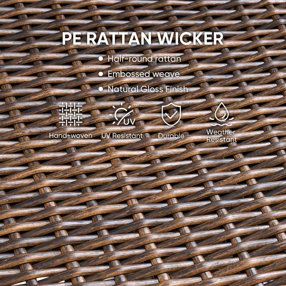 Close-up of the brown PE rattan wicker weave.