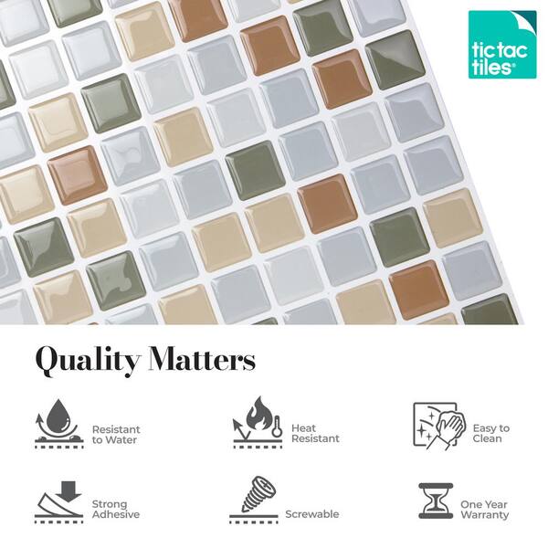 Tic Tac Tiles Marmo Travertine 10 in. W x 10 in. H Peel and Stick  Self-Adhesive Decorative Mosaic Wall Tile Backsplash (5-Tiles) HD-BSW06-5 -  The Home Depot
