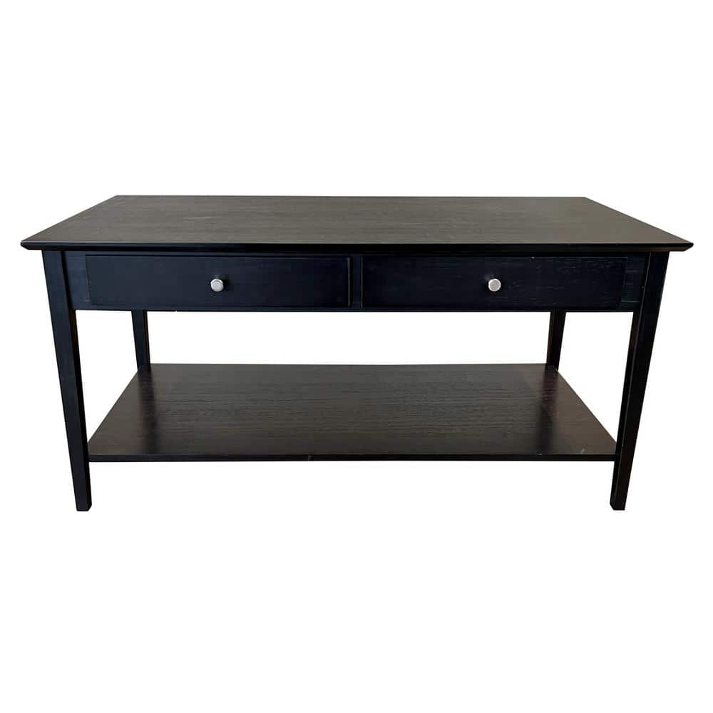 38 in. Charcoal Gray 18 in. Rectangle Bamboo Coffee Table with 2-Drawers an