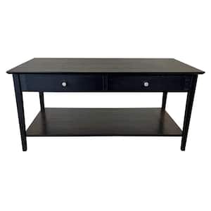 38 in. Charcoal Gray 18 in. Rectangle Bamboo Coffee Table with 2-Drawers and Shelf