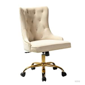 Adelina Tan Height Adjustable Swivel Tufted Armless Task Chair with Nailhead Trim and Metal Base