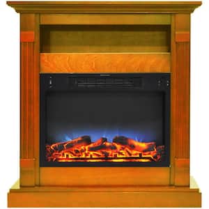 Drexel 34 in. Electric Fireplace with Multi-Color LED Insert and Teak Mantel