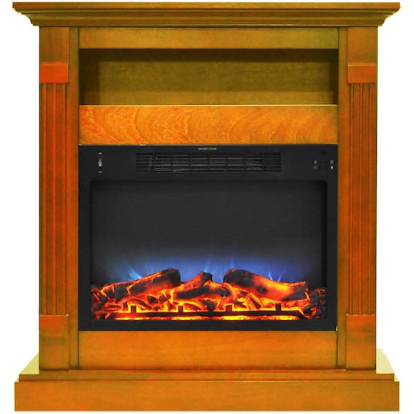 Hanover Drexel 34 in. Electric Fireplace with Multi-Color LED Insert and Teak Mantel