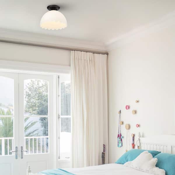 Golden Lighting - Dorinda 12.25 in. 1-Light Matte Black and Opal Semi-Flush Mount