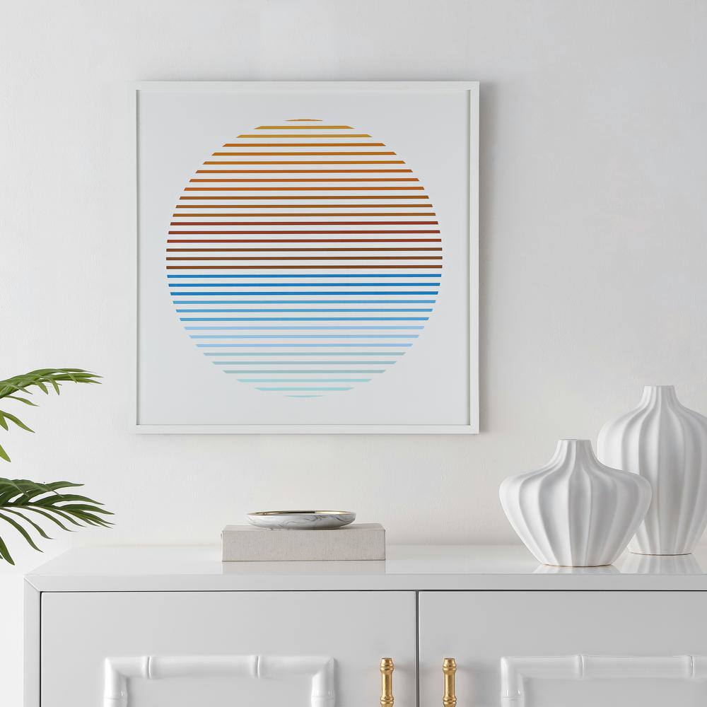 Oceanside Sunrise Golden Brown and Blue Abstract Framed Wall Art