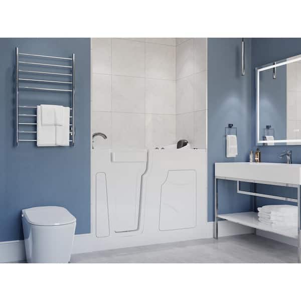 Safe Premier Series 28 in. L x 53 in. W Left Side Drain Air Jetted Bathtub in White with Fast Filling Faucet Set