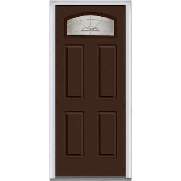 MMI Door 32 in. x 80 in. Master Nouveau Right-Hand Inswing 1/4-Lite Decorative 4-Panel Painted Steel Prehung Front Door
