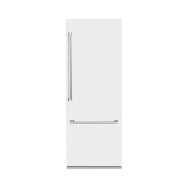 ZLINE Kitchen and Bath 30 in. 2-Door Bottom Freezer Refrigerator with Internal Ice & Water Dispenser with White Matte Panels