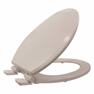 Elongated Molded Wood Toilet Seat With Slow Close - Easy Remove Adjustable Hinge, Bone