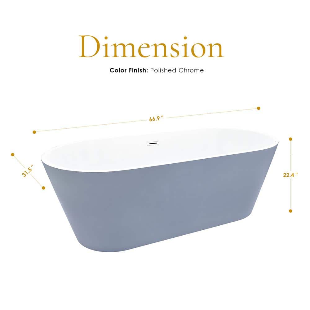 Szany 67'' Gray Freestanding Acrylic Soaking Bathtub