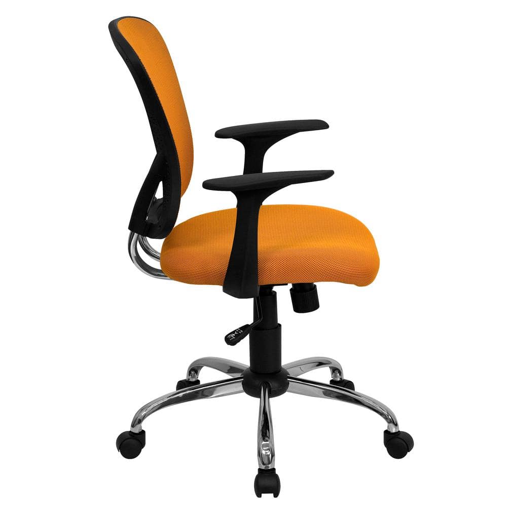 Mid-Back Orange Mesh Swivel Task Chair with Chrome Base