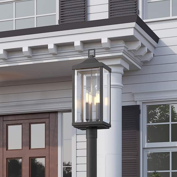 Gibbes Street Collection 9-1/2 in. 3-Light Textured Black Clear Beveled Glass New Traditional Outdoor Post Lantern Light