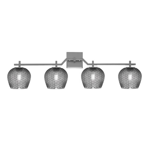 Unbranded Bridgewater 35.75 in. 4 Light Vanity Light Graphite with 6 in. Smoke Textured Glass Shades, No Bulbs Included