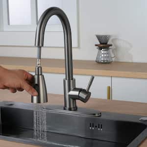 Single Handle Pull Out Sprayer Kitchen Faucet Included Deckplate in Grey