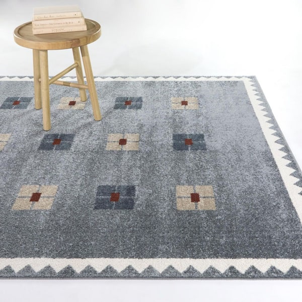 Achron Blue/Beige 7 ft. 10 in. x 10 ft. Geometric Floral Area Rug