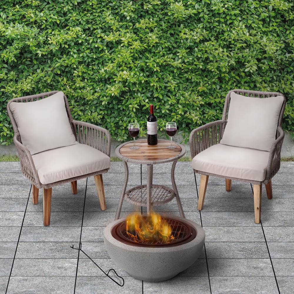 Gray Faux Concrete Round Wood Burning Fire Pit