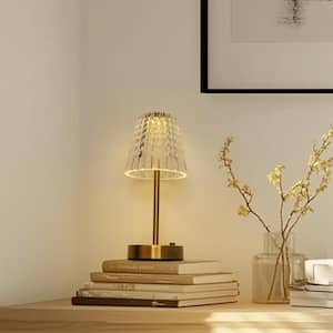 13 in. Elegant Modern Crystal Table Lamp with Gold Base and Built-in USB Charging Port Perfect for Bedroom Living Room