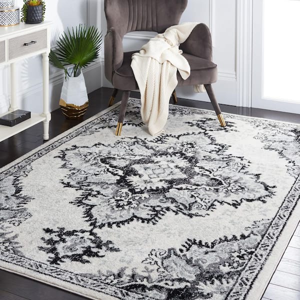 Tulum 8 ft. x 10 ft. Ivory/Black Medallion Ornate Area Rug