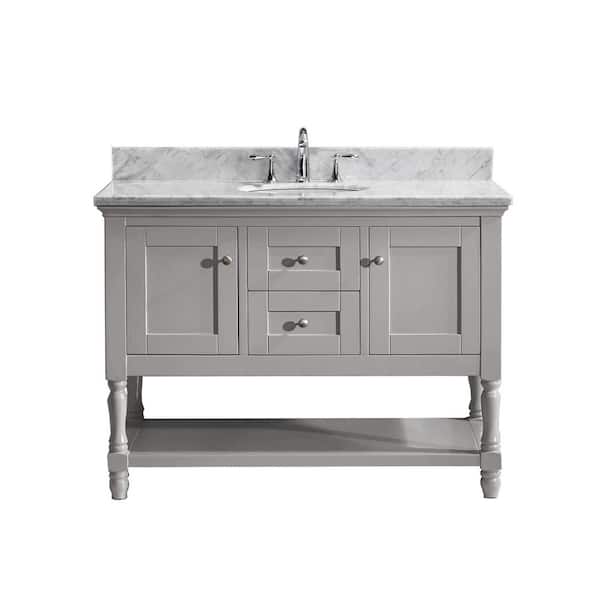 Virtu USA Julianna 48 in. W Bath Vanity in Gray with Marble Vanity Top in White with Round Basin