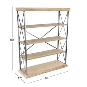 5 Shelves Wood Stationary Brown Shelving Unit