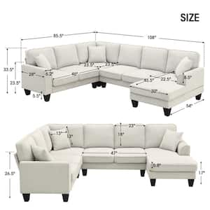 Modern 108 in. Square Arm Polyester U-Shape 7-Seat Sectional Sofa Set in Beige with 3-Pillows Included