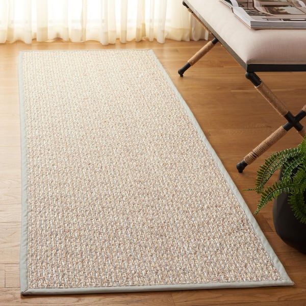 Natural Fiber 3 ft. x 8 ft. Marble/Beige Solid Color Runner Rug