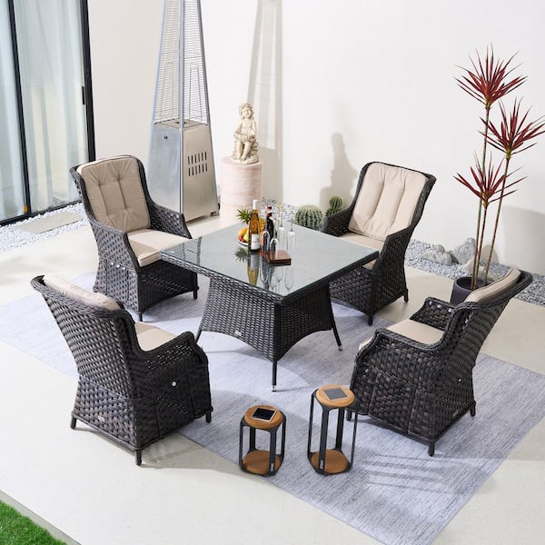 moda furnishings 5-Piece Brown Wicker Aluminum Outdoor Dining Set with ...