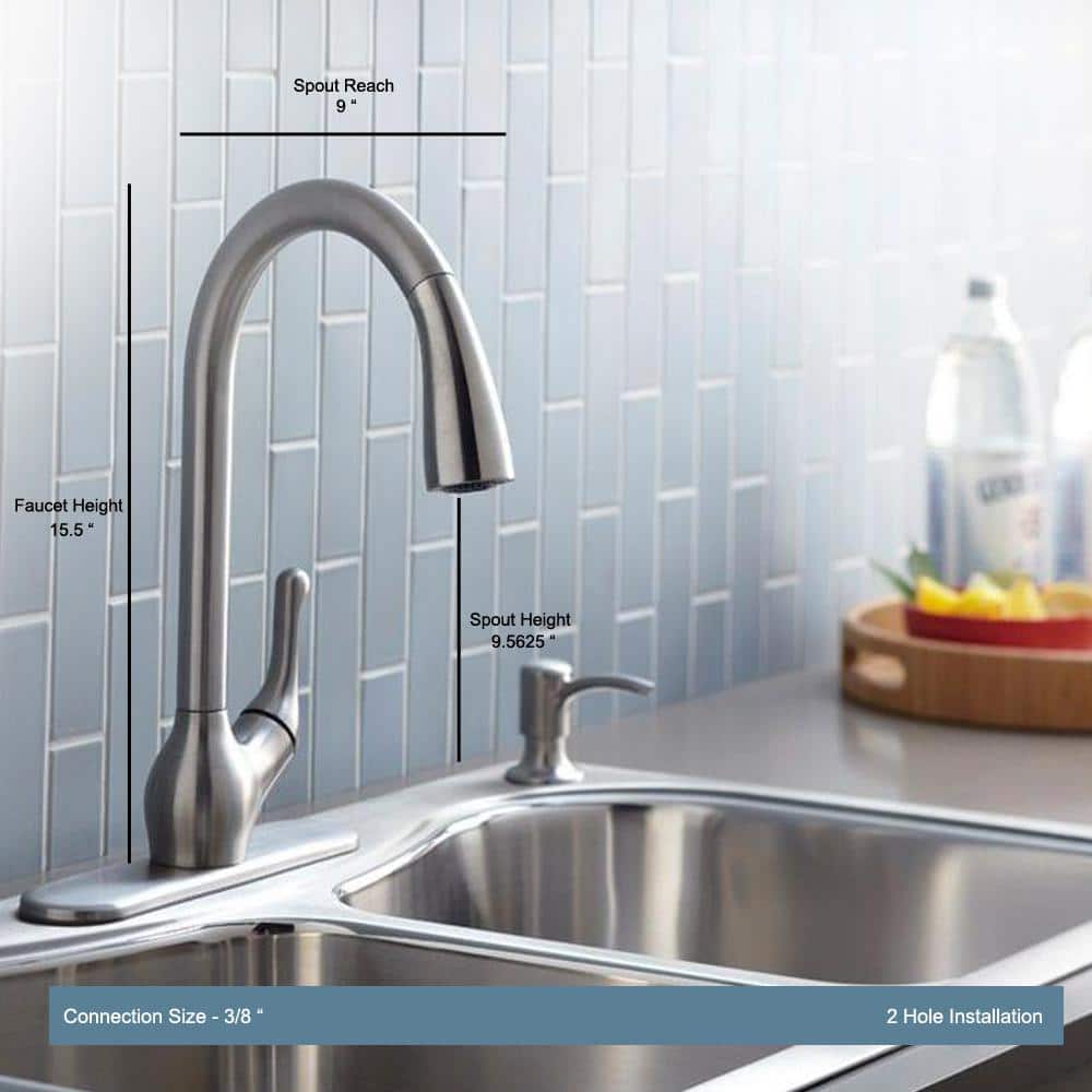 Vibrant Stainless Steel Pull-Down Kitchen Faucet with Soap Dispenser