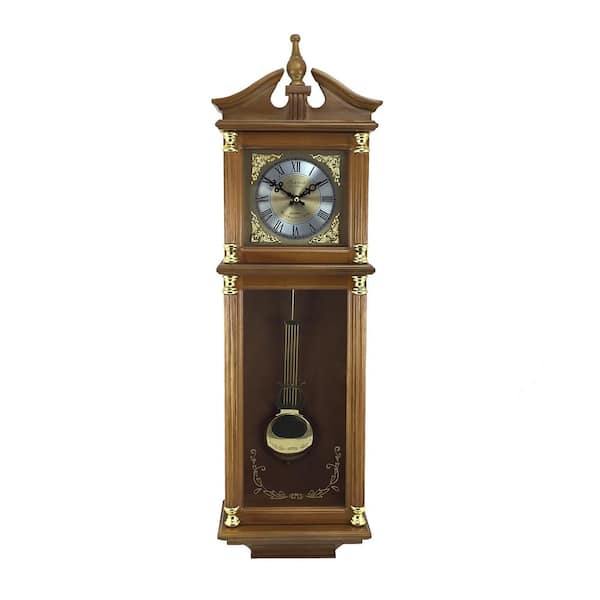 Bedford Clock Collection Antique Harvest Oak Brown Pendulum Wall Clock