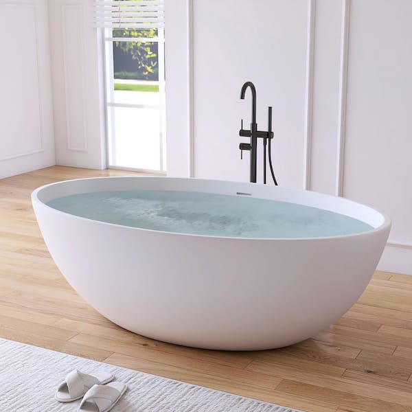 Karita 67 in. Stone Resin Solid Surface Matte Flatbottom Freestanding Soaking Bathtub in White