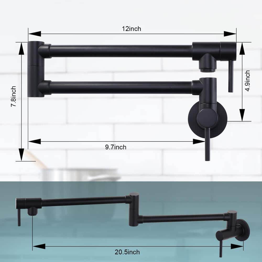 Matte Black Wall Mount Double Handle Pot Filler Faucet