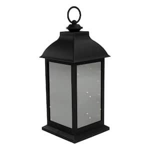 12.4 in. Black LED Lighted Battery Operated Lantern Warm White Flickering Light