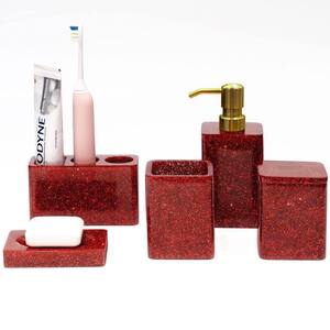 5-Piece Bathroom Accessory Set with Lotion Dispenser, Soap Dish, Tumbler, Toothbrush Holder, Q Tip Holders in Red