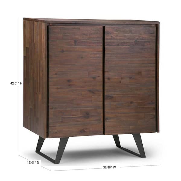 Simpli Home Lowry Solid Acacia Wood And, Solid Wood Storage Cabinet