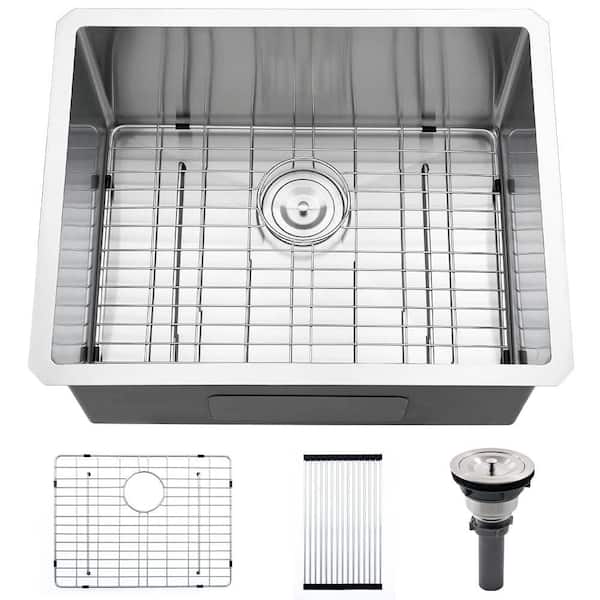 24 in. Undermount Single Bowl 16 Gauge Stainless Steel Laundry Room Sink, Kitchen Utility Sinks, Outdoor Basin