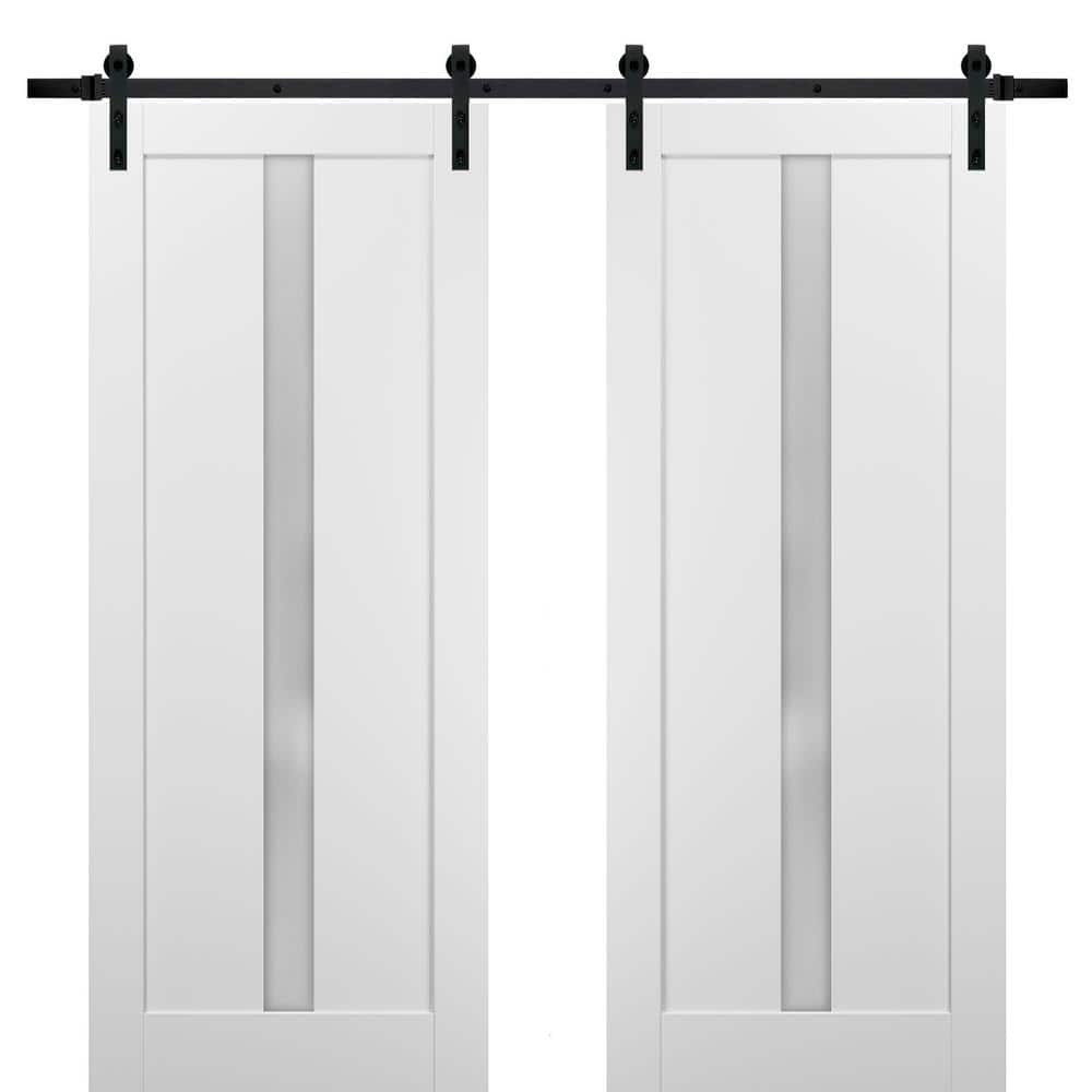 Assemble Required 84 in. x 96 in. Frosted Glass White Finished Solid Pine MDF Sliding Barn Door with Hardware Kit price history on PriceWatchPro
