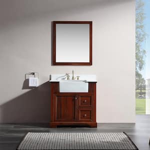 ANTIQUE 36 in. W x 22 in. D x 35 in. H Single Sink Solid Wood Bath Vanity in Brown with White Quartz Stone Top