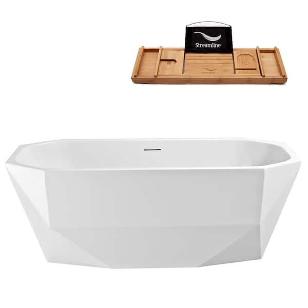 Streamline 63 in. Acrylic Flatbottom Freestanding Bathtub with Glossy White Drain