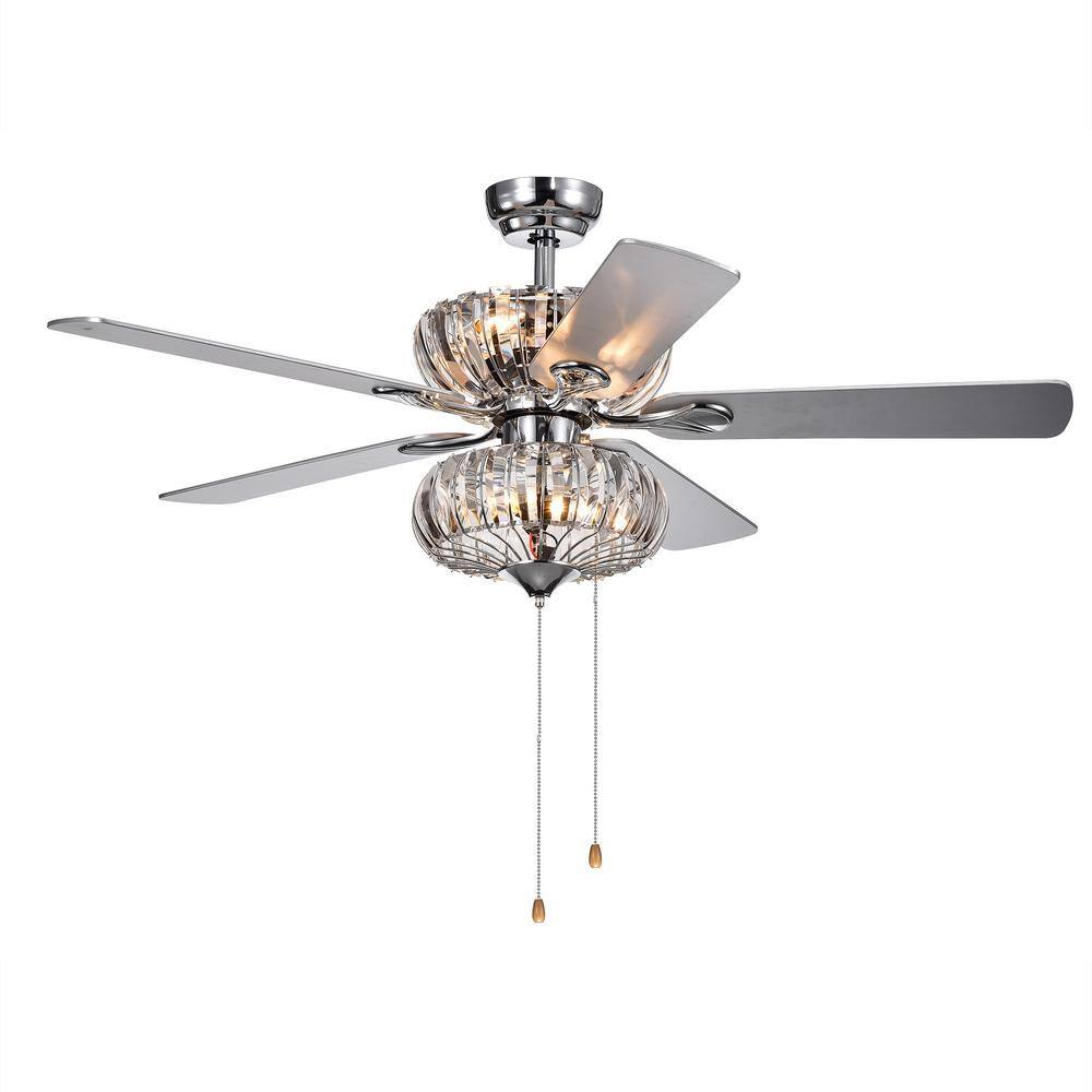 Warehouse Of Tiffany Kyana 52 In Crystal Chrome Ceiling Fan With Light Kit Cfl8315ch The Home Depot
