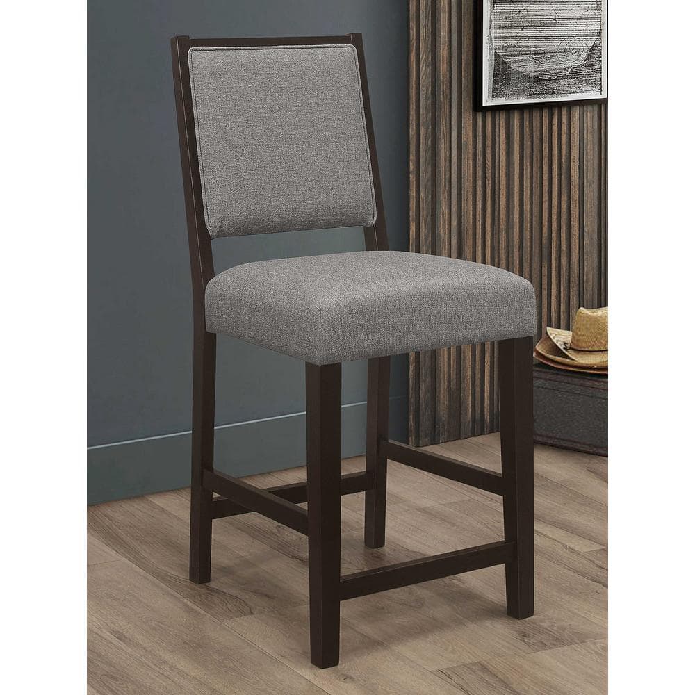 Gray Leather and Wood Transitional Counter Stools, 18.5" Wide
